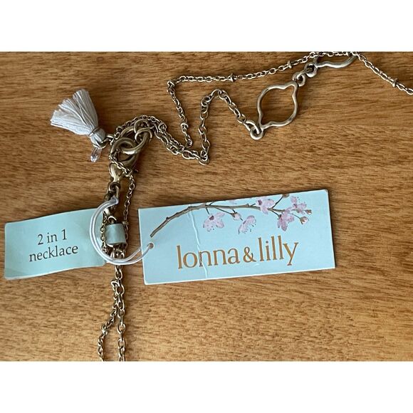 Lonna & Lilly 2 In 1 Necklace Double Strand Abalone Style Gold Tone Blue New - Picture 5 of 10